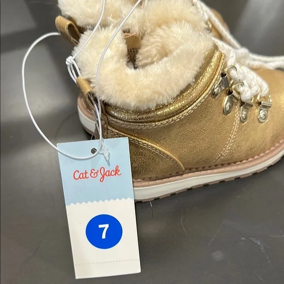 Cat and Jack, Toddler Size 7, Gold Boots with Faux Fur Lining- NWT - Picture 2 of 7